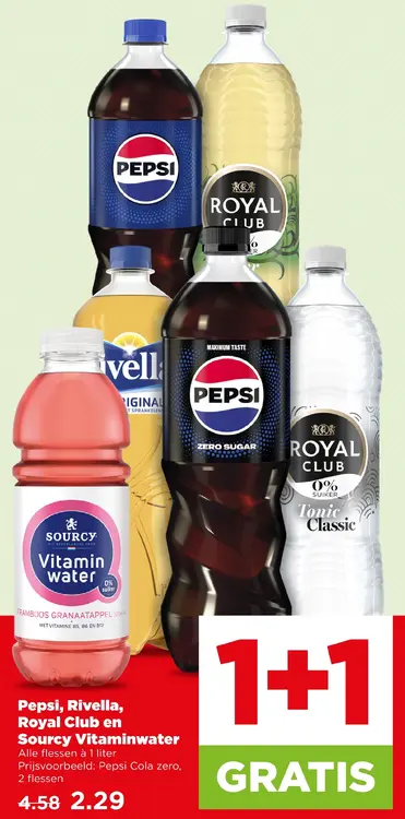 Aanbieding: Pepsi, Rivella, Royal Club en Sourcy Vitaminwater