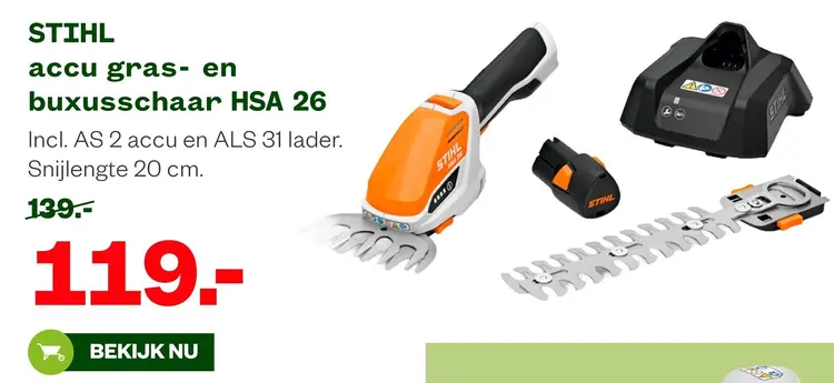 Aanbieding: Accu gras- en buxusschaar HSA 26