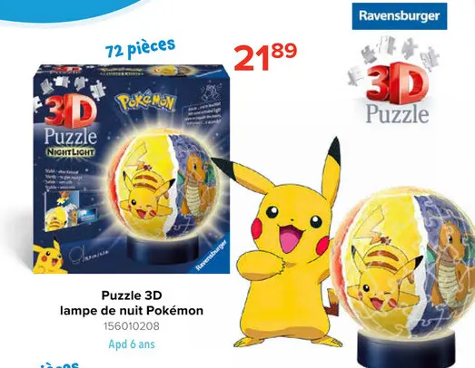 Offre: Puzzle 3D lampe de nuit Pokémon