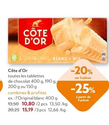 Offre: Côte d'Or toutes les tablettes de chocolat