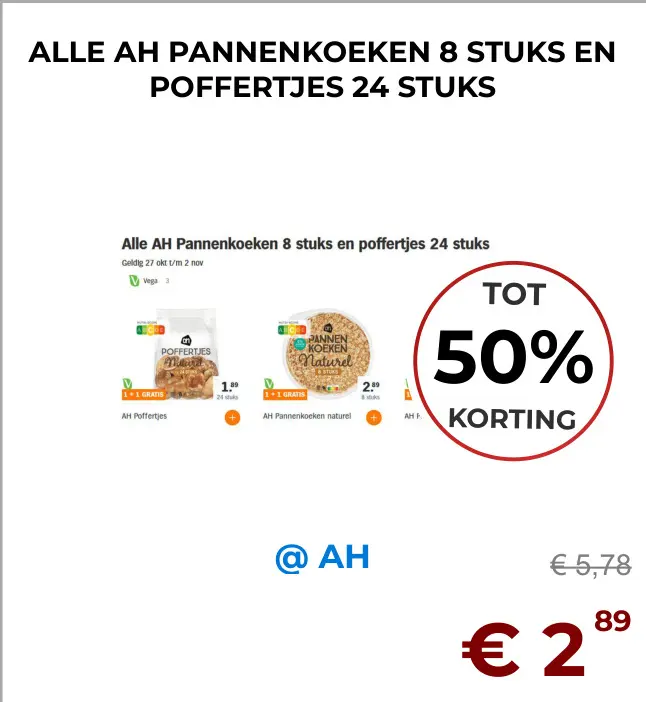 Aanbieding: AH Pannenkoeken 8 stuks en poffertjes 24 stuk