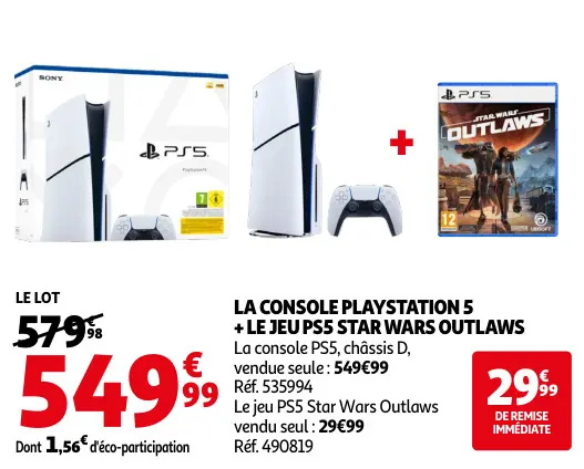 Offre: Console playstation 5 + le jeu ps5 star wars 