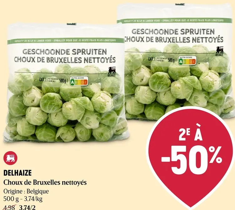 Offre: Delhaize Choux de Bruxelles nettoyés