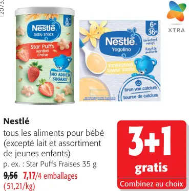 Offre: Tous les aliments pour bébé (excepté lait et assortiment de jeunes enfants)