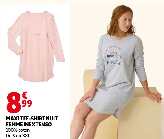 Offre: Maxi tee-shirt nuit femme INEXTENSO