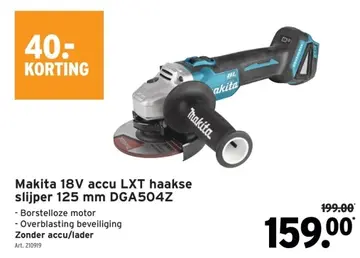 Aanbieding: Makita 18V accu LXT haakse slijper 125 mm