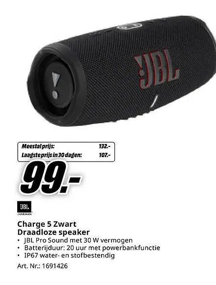 Aanbieding: Charge 5 Zwart Draadloze speaker