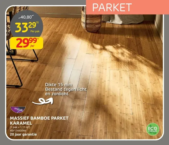 Promotie: Massief bamboe parket karamel