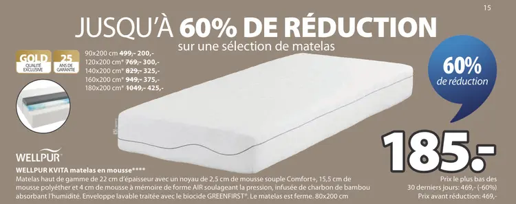 Offre: WELLPUR KVITA matelas en mousse