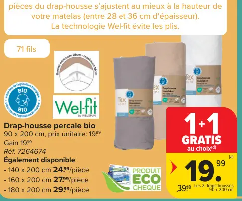 Offre: Drap-housse percale bio
