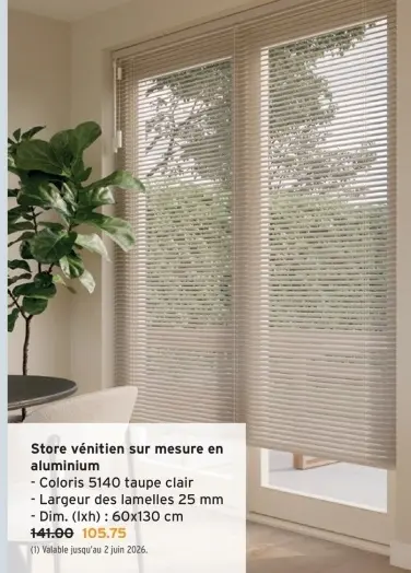 Offre: Store vénitien sur mesure en aluminium