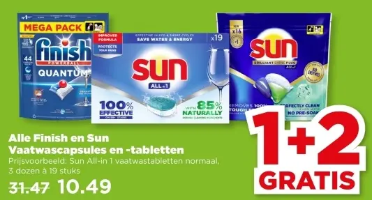 Aanbieding: Finish en Sun Vaatwascapsules en -tabletten