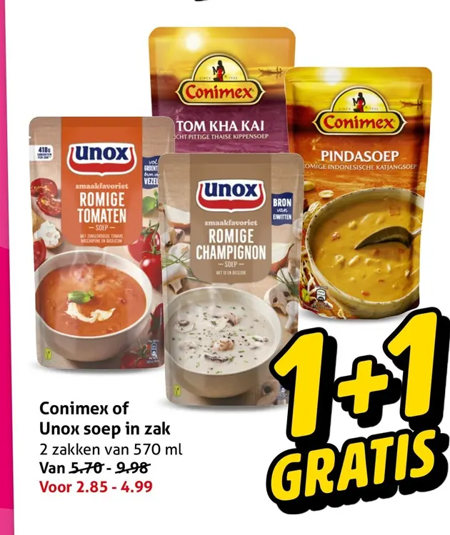 Aanbieding: Conimex of Unox soep in zak