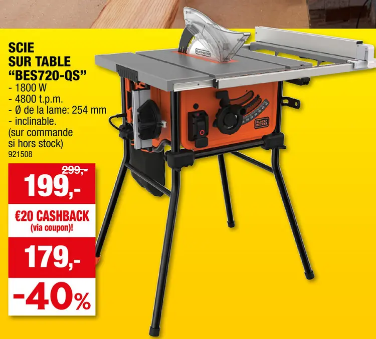 Offre: Black+Decker scie sur table 1800W 250mm