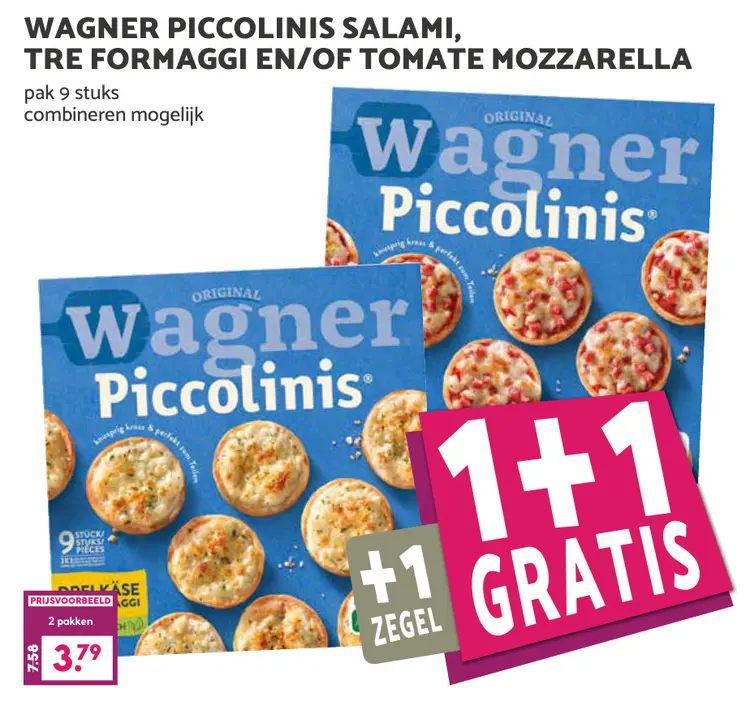 Aanbieding: Piccolinis Salami, Tre Formaggi en/of Tomate mozzarella