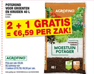 Promotie: Agrofino potgrond voor moestuin 40l