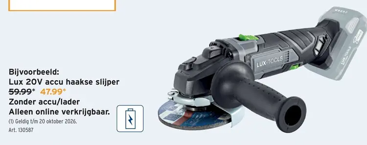 Promotie: 20V accu haakse slijper