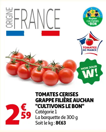 Promotie: Tomates cerises grappe filière Auchan "cultivons le bon"