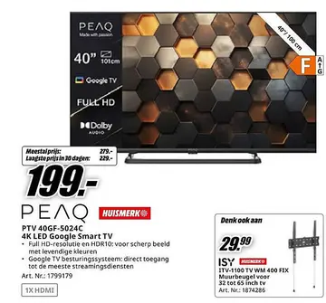 Aanbieding: PEAQ PTV 40GF-5024C 4K LED Google Smart TV