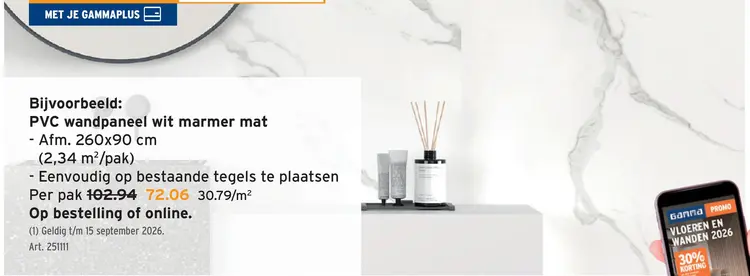 Promotie: PVC wandpaneel wit marmer mat