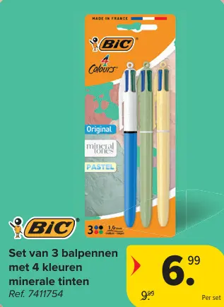 Promotie: Set van 3 balpennen met 4 kleuren minerale tinten