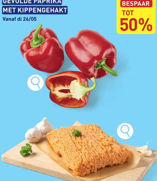 Promotie: Gevulde paprika met kippengehakt