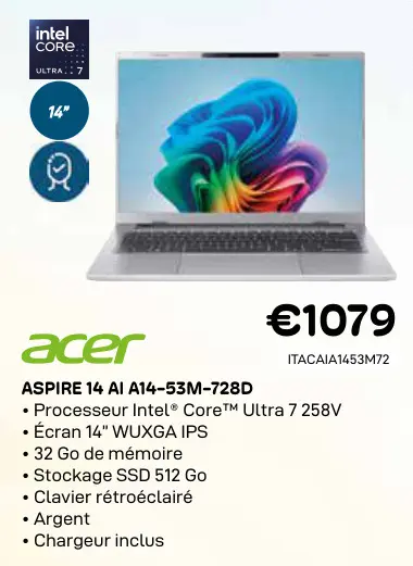 Offre: Acer aspire 14 ai a14-53m-728d