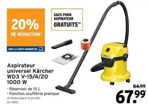 Offre: Aspirateur universel Kärcher WD3 V-15/4/20