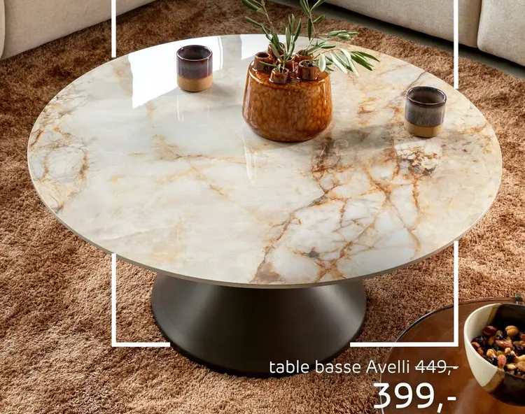 Offre: Avelli, table basse ronde 90 cm - steelbrown - plateau céramique