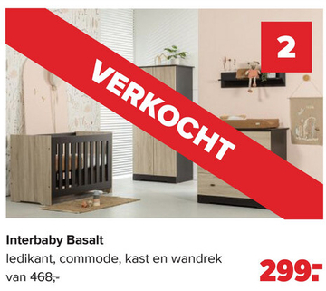 Aanbieding: Interbaby Basalt ledikant, commode, kast en w