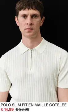 Offre: Polo slim fit en maille côtelée