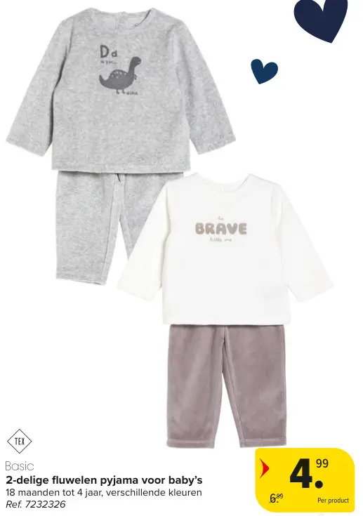 Promotie: 2-delige fluwelen pyjama voor baby's