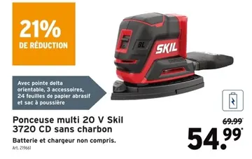Offre: Ponceuse multi 20 V Skil 3720 CD sans charbon