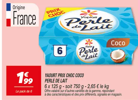 Offre: Yaourt prix choc coco perle de lait