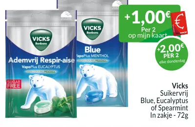 Promotie: Vicks Suikervrij Blue, Eucalyptus of Spearmint