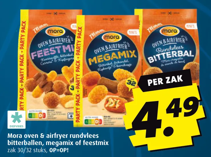 Aanbieding: Mora oven & airfryer rundvlees bitterballen, megamix of feestmix