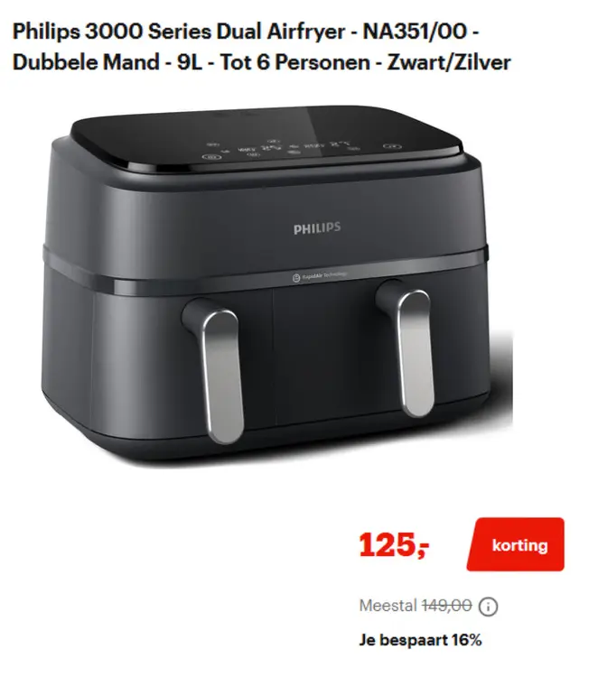 Promotie: 3000 Series Dual Airfryer - NA351/00-