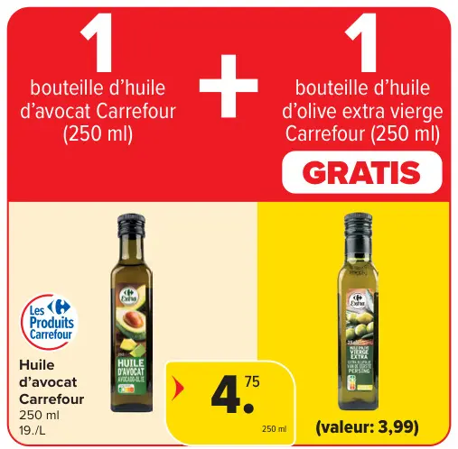Offre: Huile d'avocat+ GRATIS bouteille d'huile d'olive extra vierge