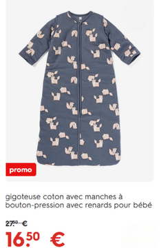 Offre: gigoteuse coton avec manches à bouton-pression