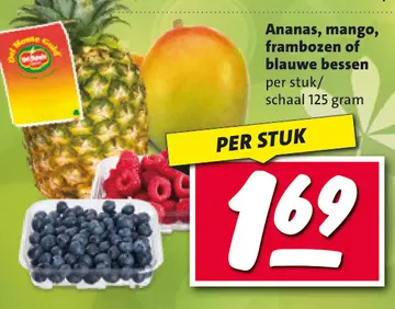 Aanbieding: Ananas, mango, frambozen of blauwe bessen