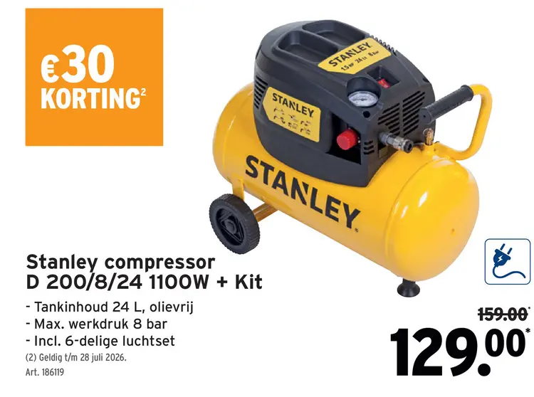 Promotie: Stanley compressor D 200/8/24 1100W + Kit