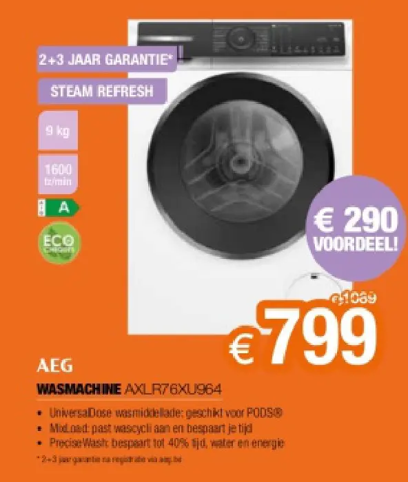 Promotie: Aeg wasmachine axlr76xu964