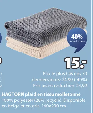 Offre: HAGTORN plaid en tissu molletonné