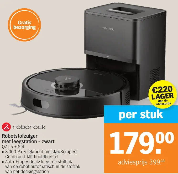 Promotie: Roborock Robotstofzuiger met leegstation - zwart Q7 L5 + Set