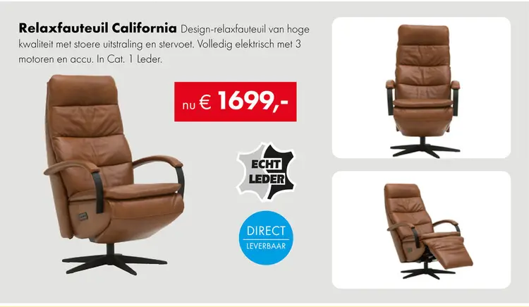Promotie: California relaxfauteuil leder