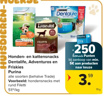 Aanbieding: Honden- en kattensnacks Dentalife, Adventuros en Friskies