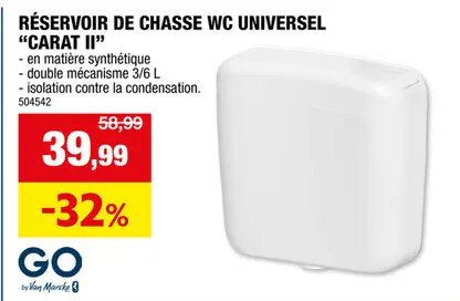 Offre: Van Marcke go Carat II réservoir WC 3/6l matière synthétique