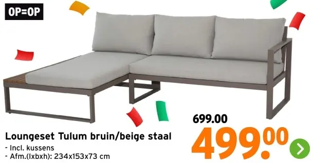 Aanbieding: Loungeset Tulum bruin/beige staal
