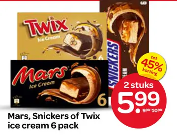 Aanbieding: Mars, Snickers of Twix ice cream