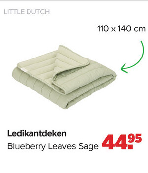 Aanbieding: Little Dutch Ledikantdeken Blueberry Leaves Sage 110 x 140 cm